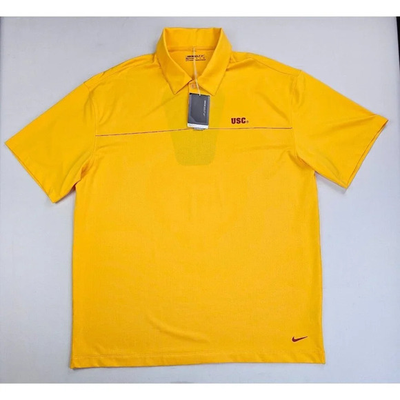 Nike Golf Size XL Men's Yellow USC Trojans Logo Fit Dry Short Sleeve Polo NWT - Picture 1 of 11